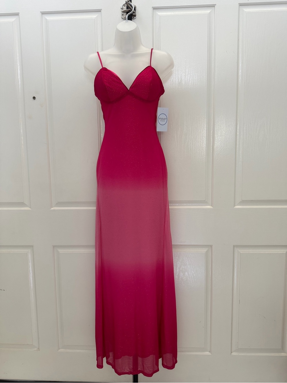 Fuchsia Ombre Slip Maxi Dress with Spaghetti Straps Sz 3/4